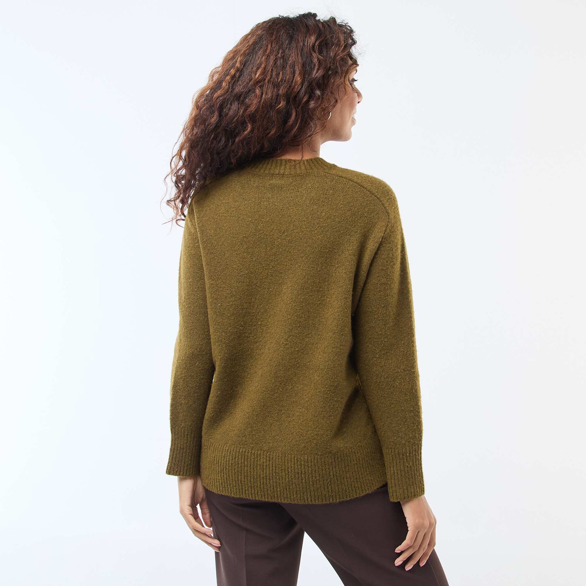 Pull en maille grosse jauge à col rond KAKI