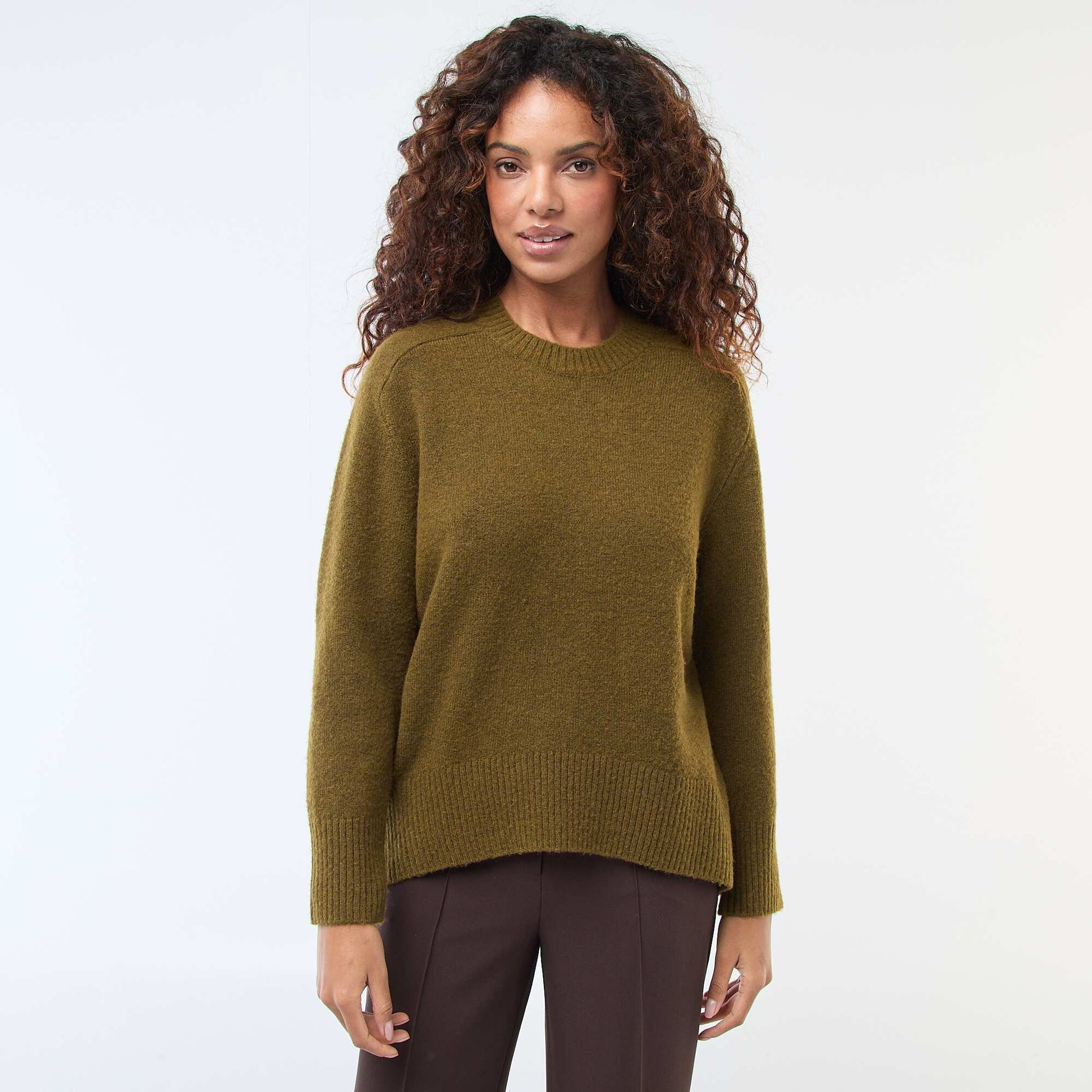Pull en maille grosse jauge à col rond KAKI