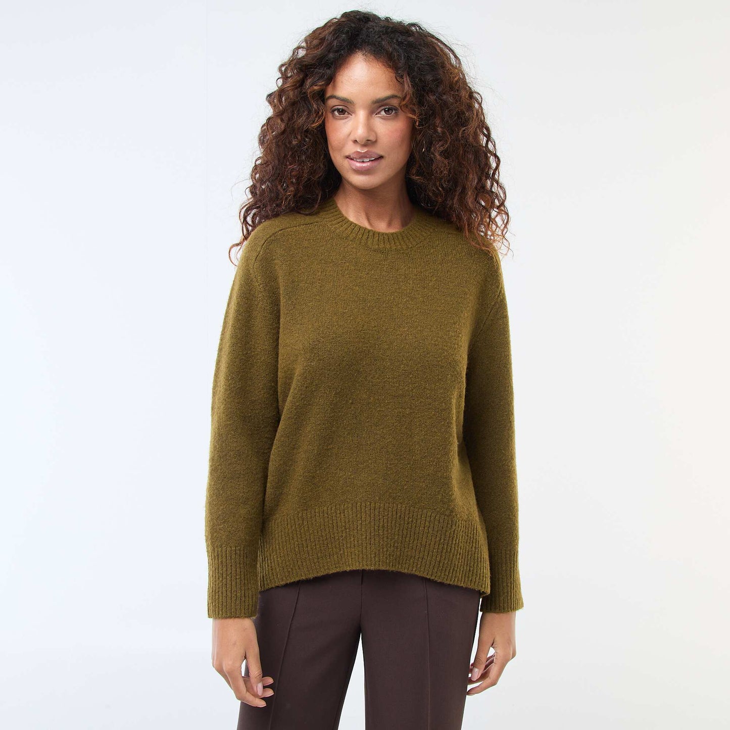 Pull en maille grosse jauge à col rond KAKI