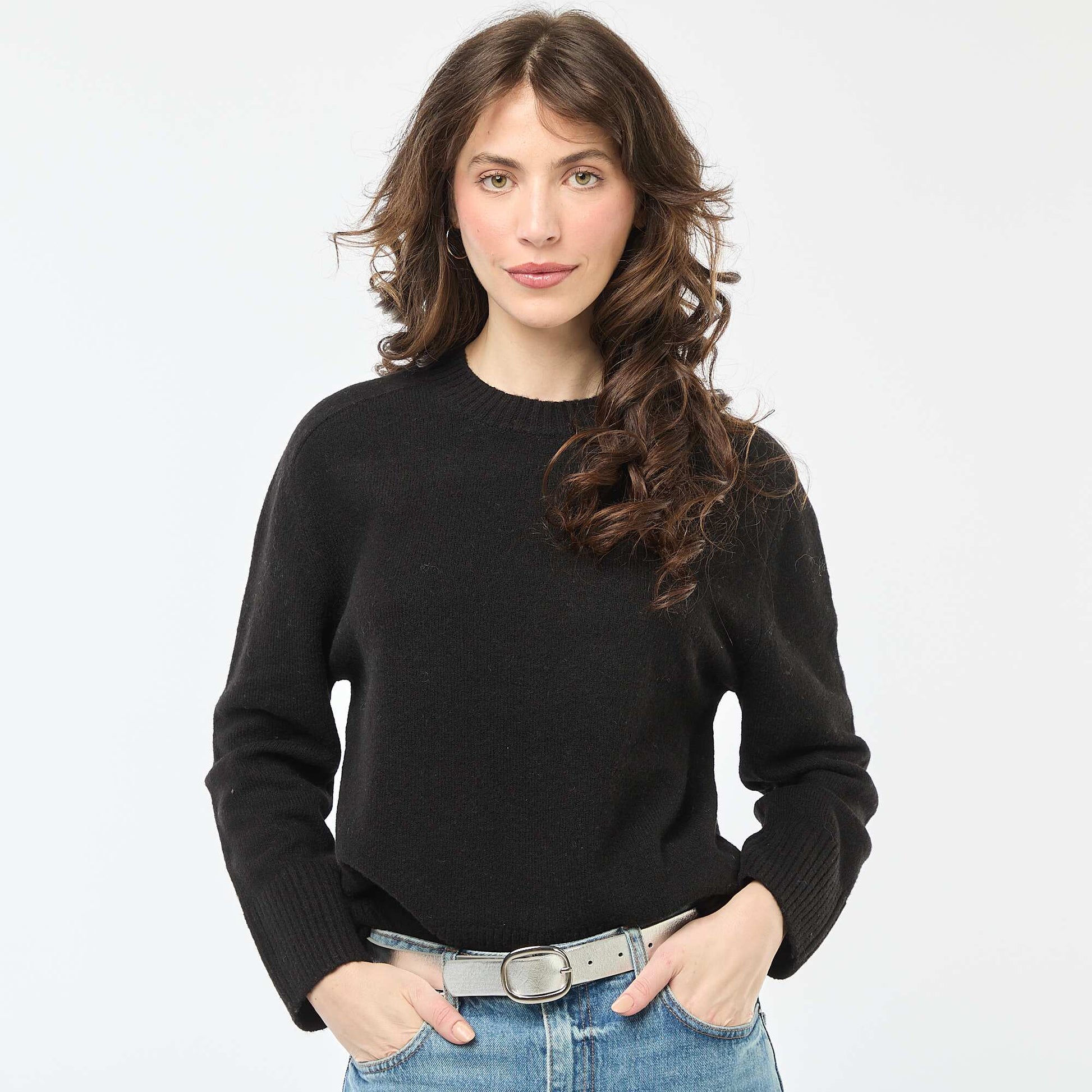 Pull en maille grosse jauge à col rond NOIR