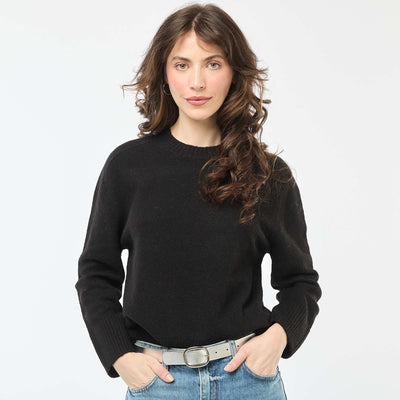 Pull en maille grosse jauge à col rond NOIR
