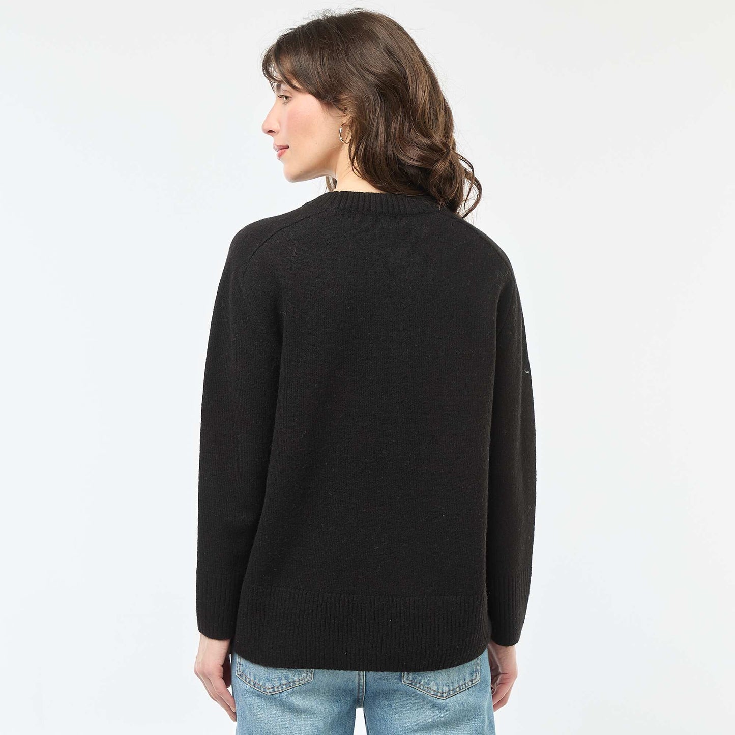 Pull en maille grosse jauge à col rond NOIR