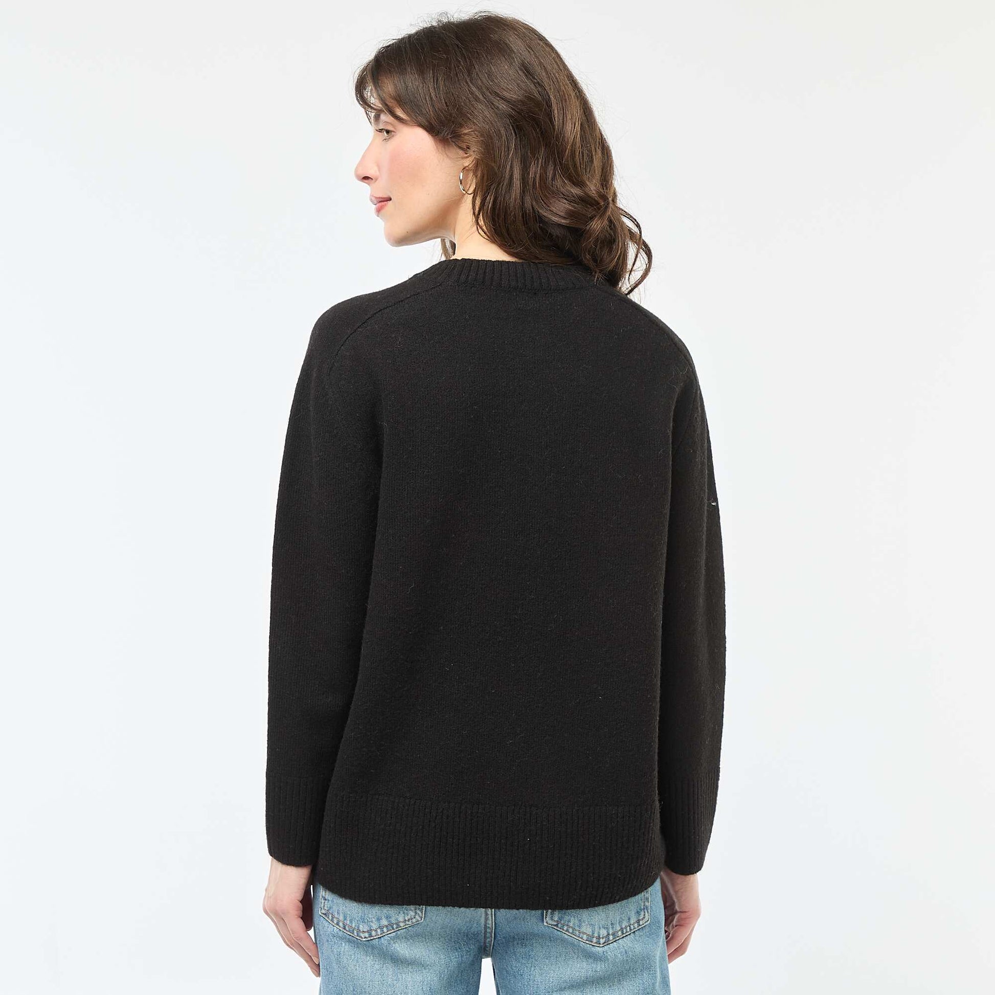 Pull en maille grosse jauge à col rond NOIR