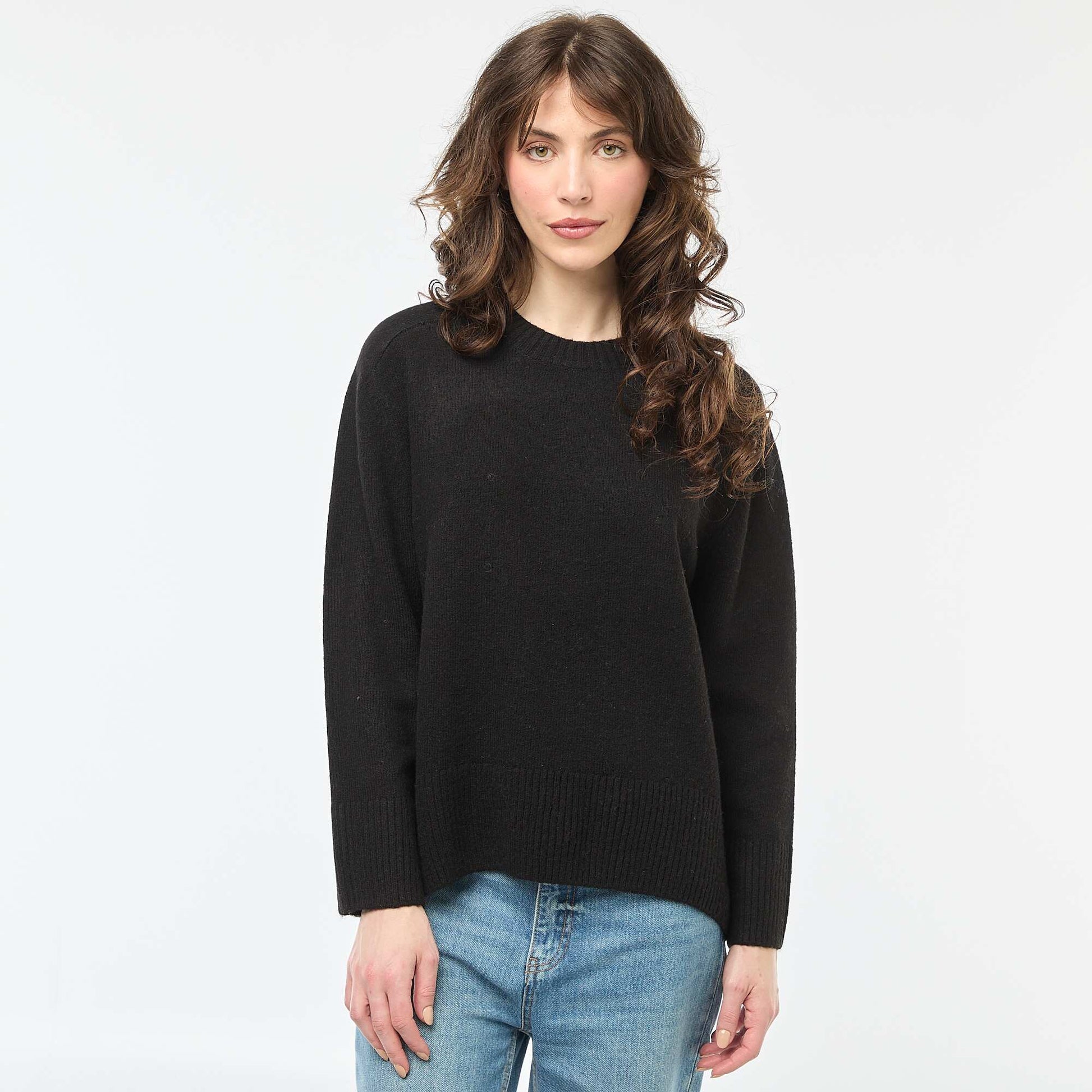 Pull en maille grosse jauge à col rond NOIR