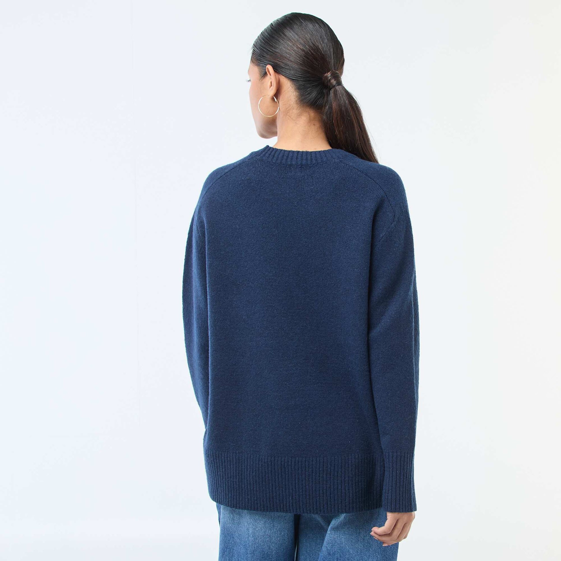 Pull en maille grosse jauge à col rond BLEU