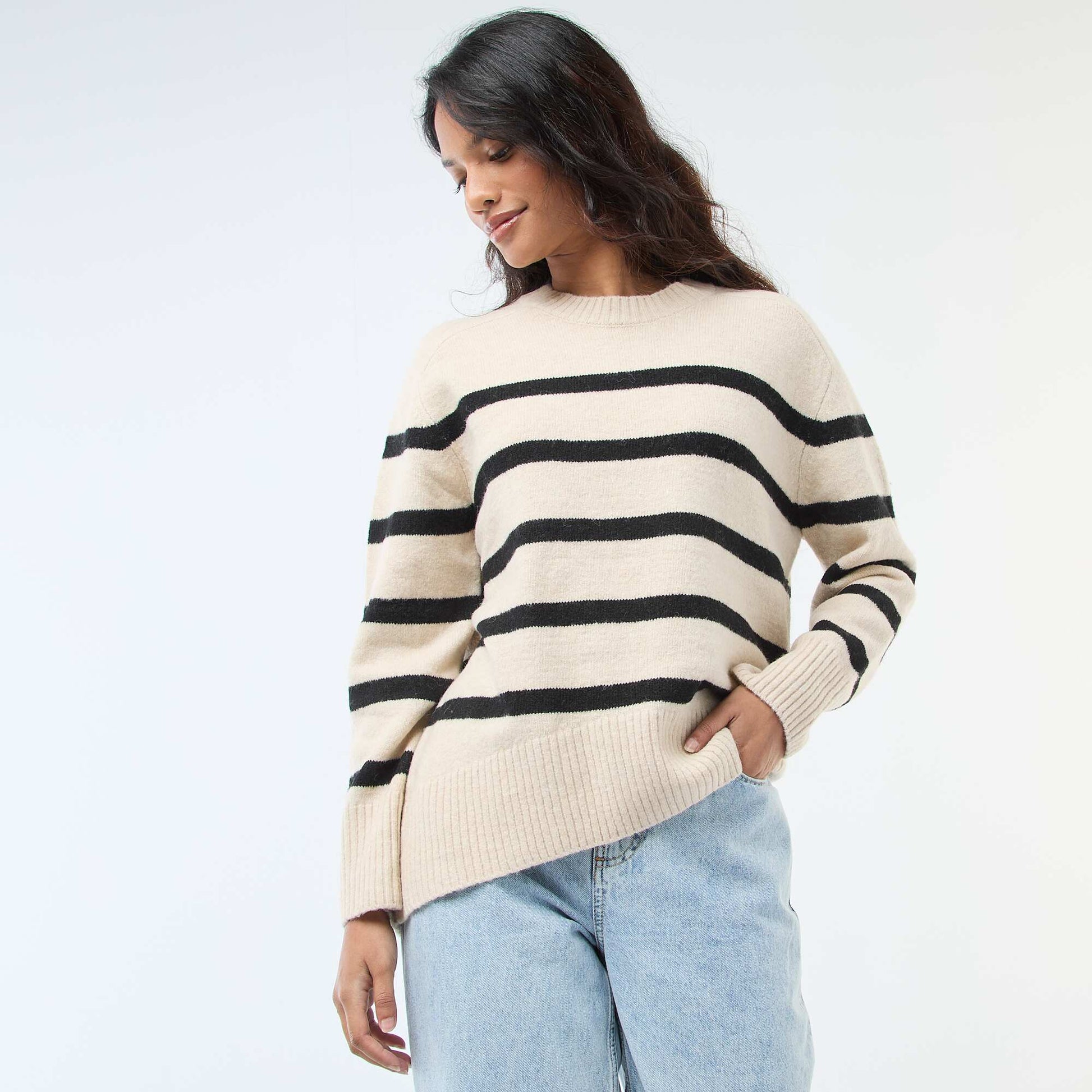 Pull en maille grosse jauge à col rond BEIGE