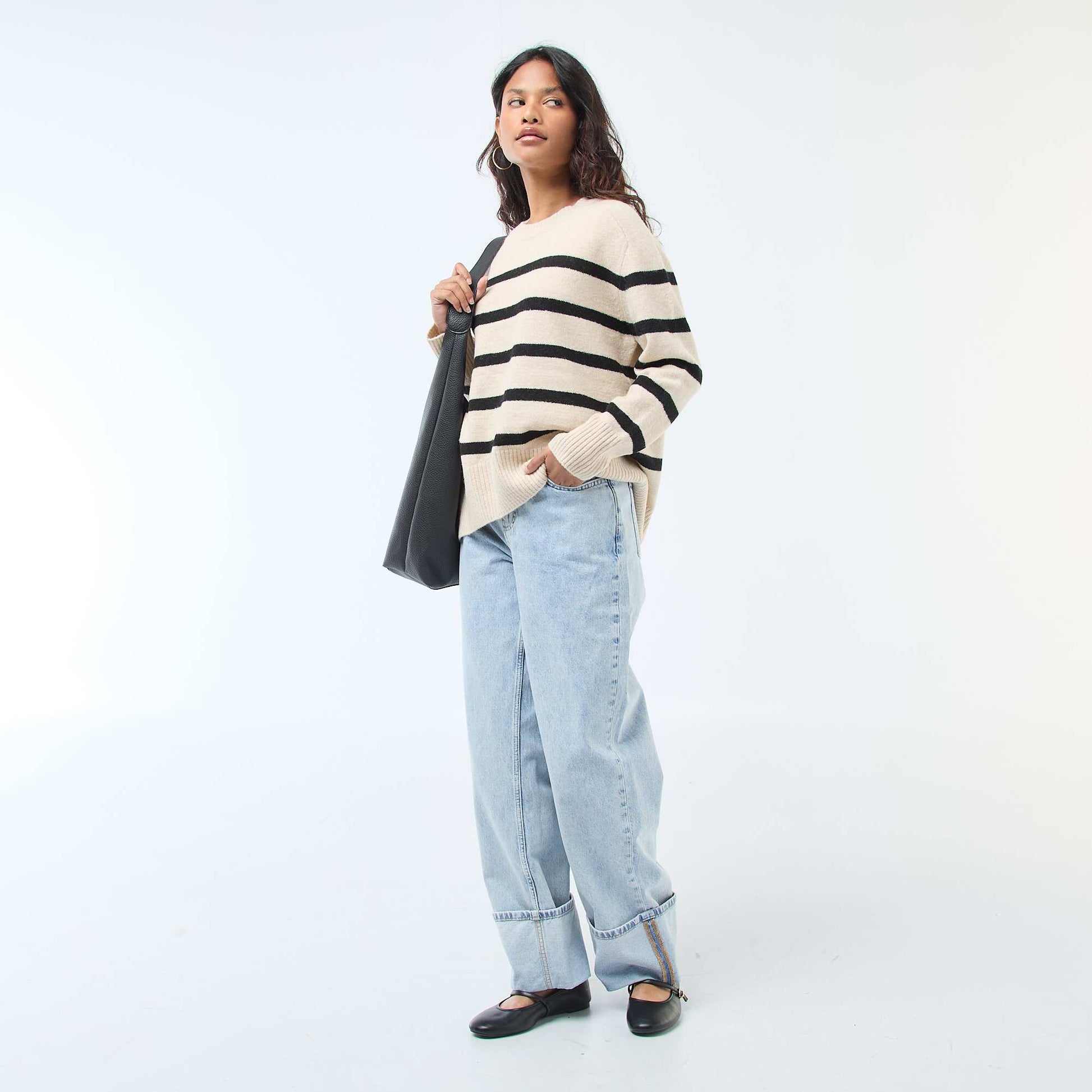 Pull en maille grosse jauge à col rond BEIGE