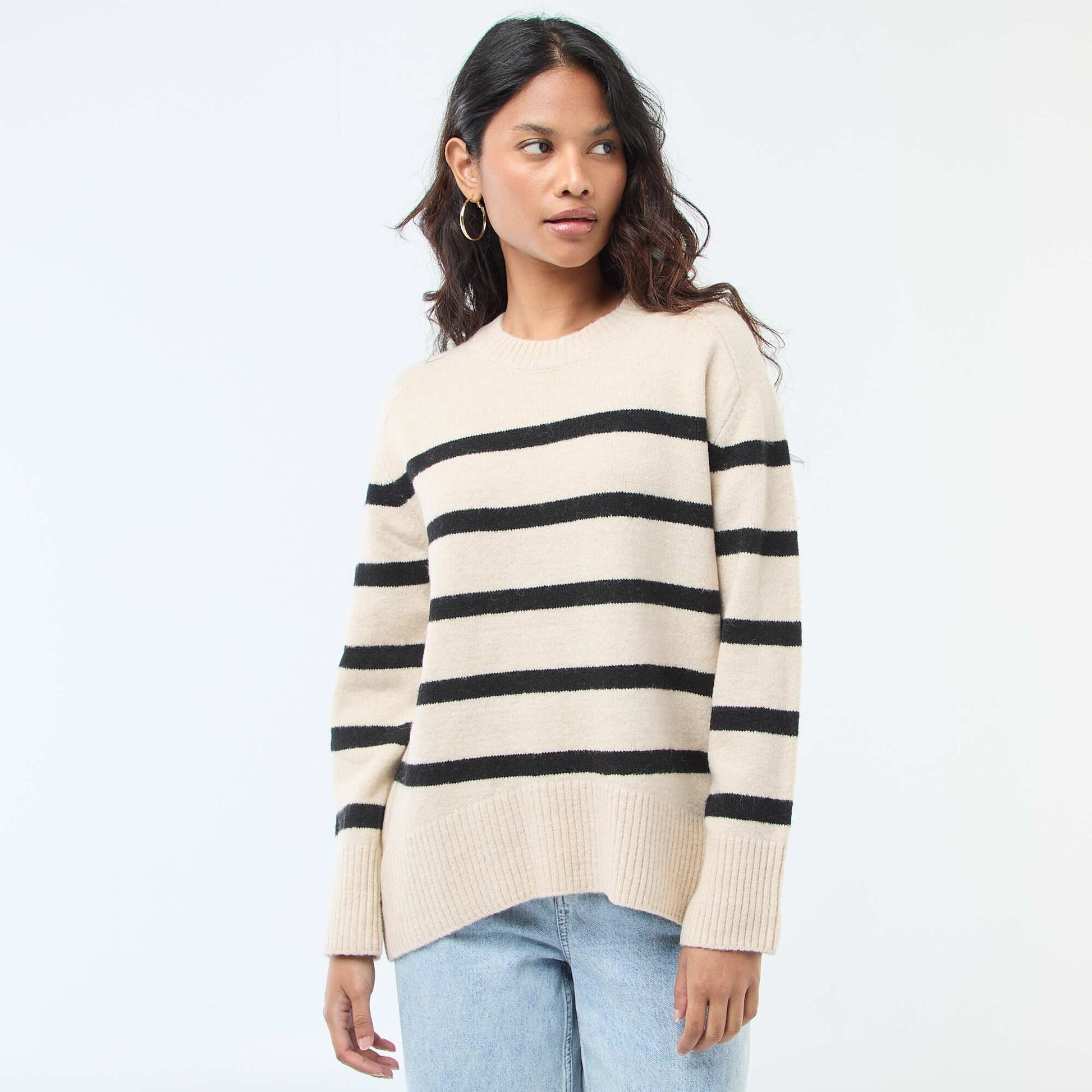 Pull en maille grosse jauge à col rond BEIGE
