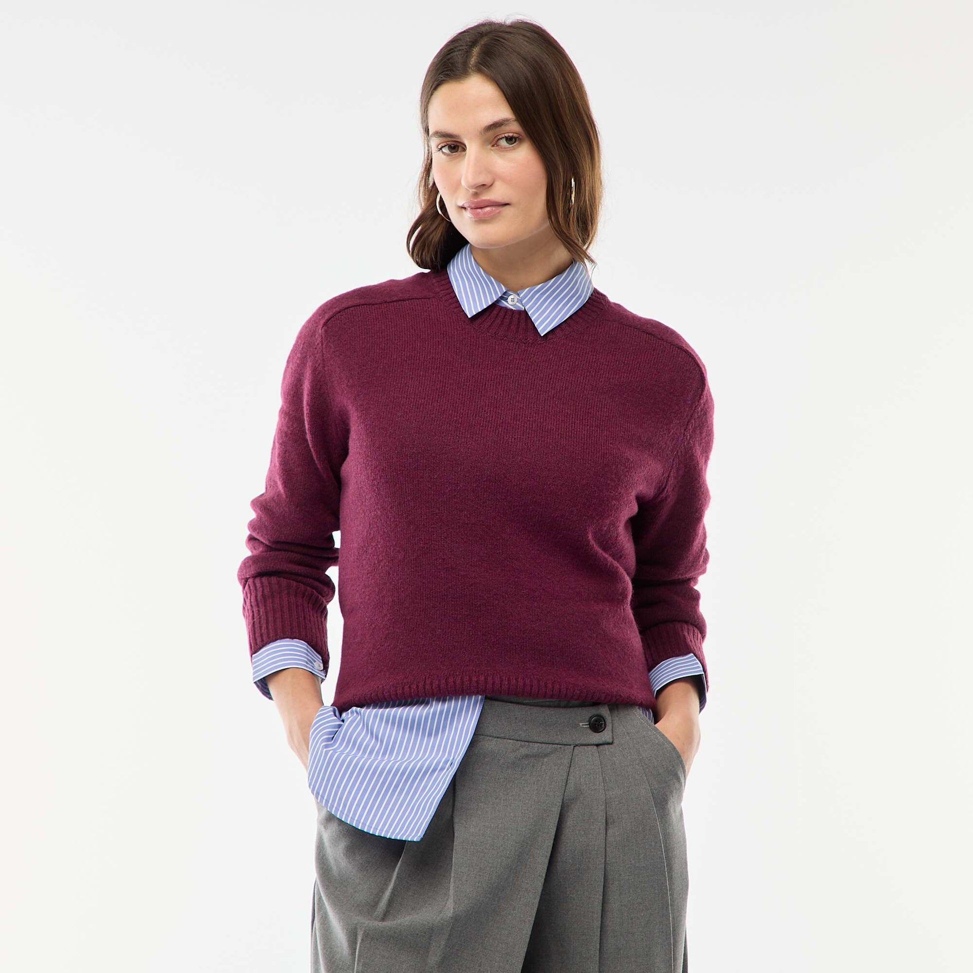 Pull en maille grosse jauge à col rond ROUGE