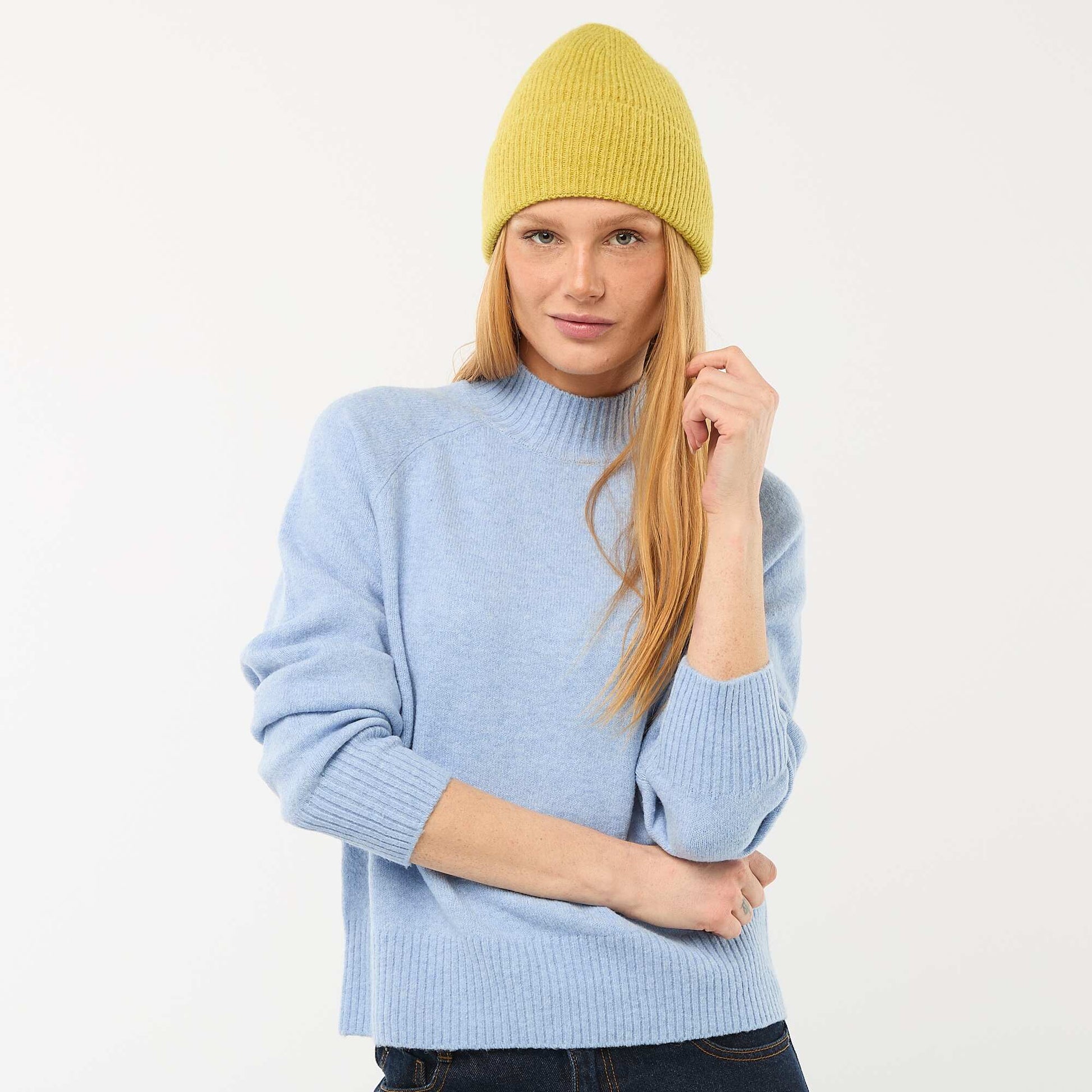 Pull en maille col montant BLEU