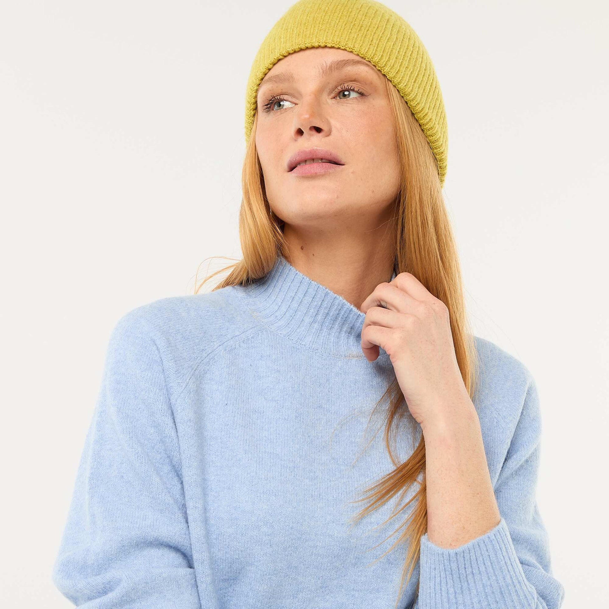 Pull en maille col montant BLEU