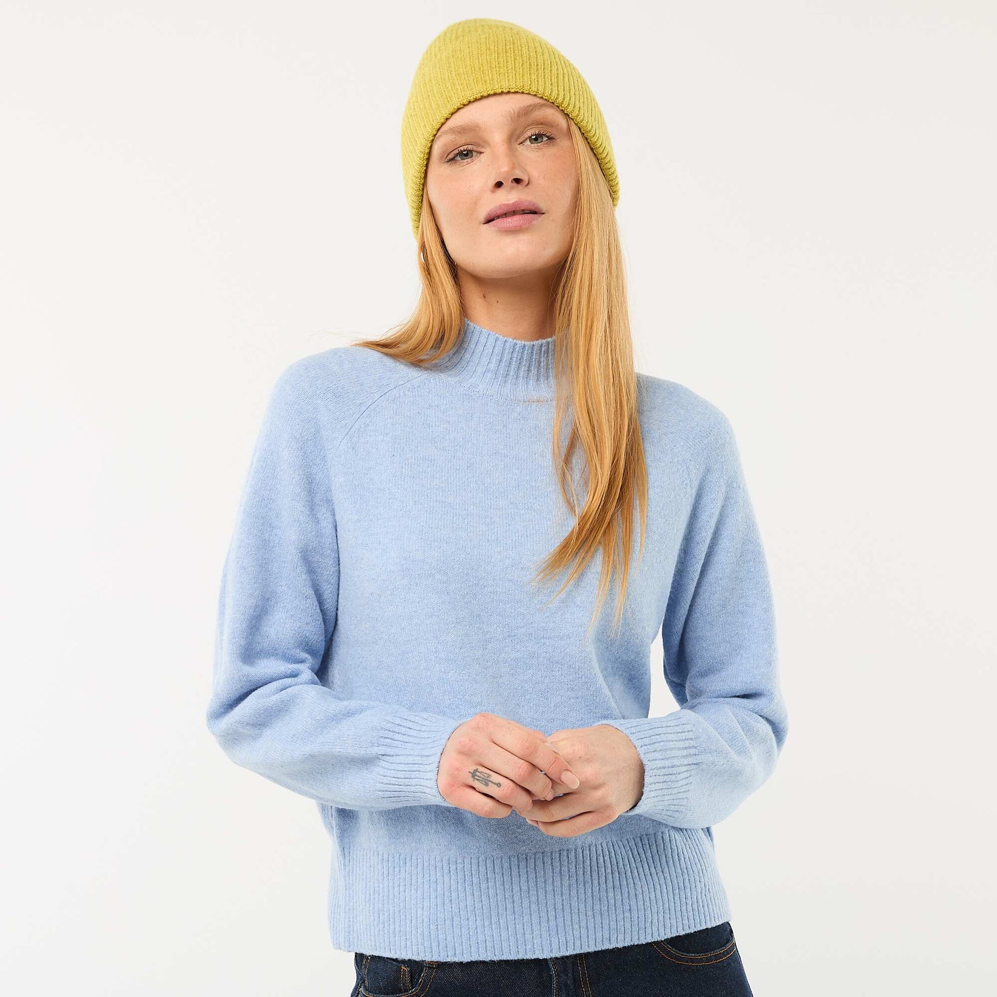 Pull en maille col montant BLEU