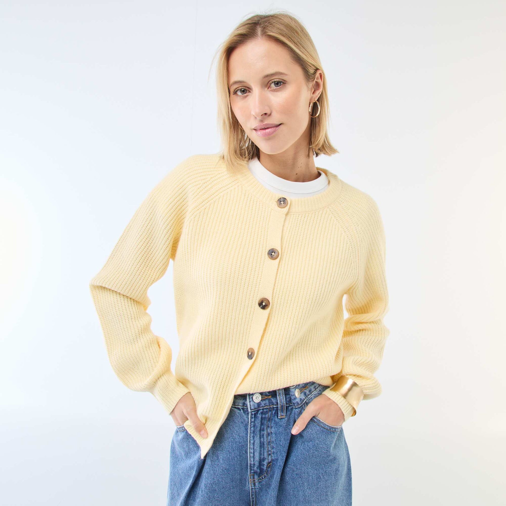 Gilet maille grosse jauge JAUNE