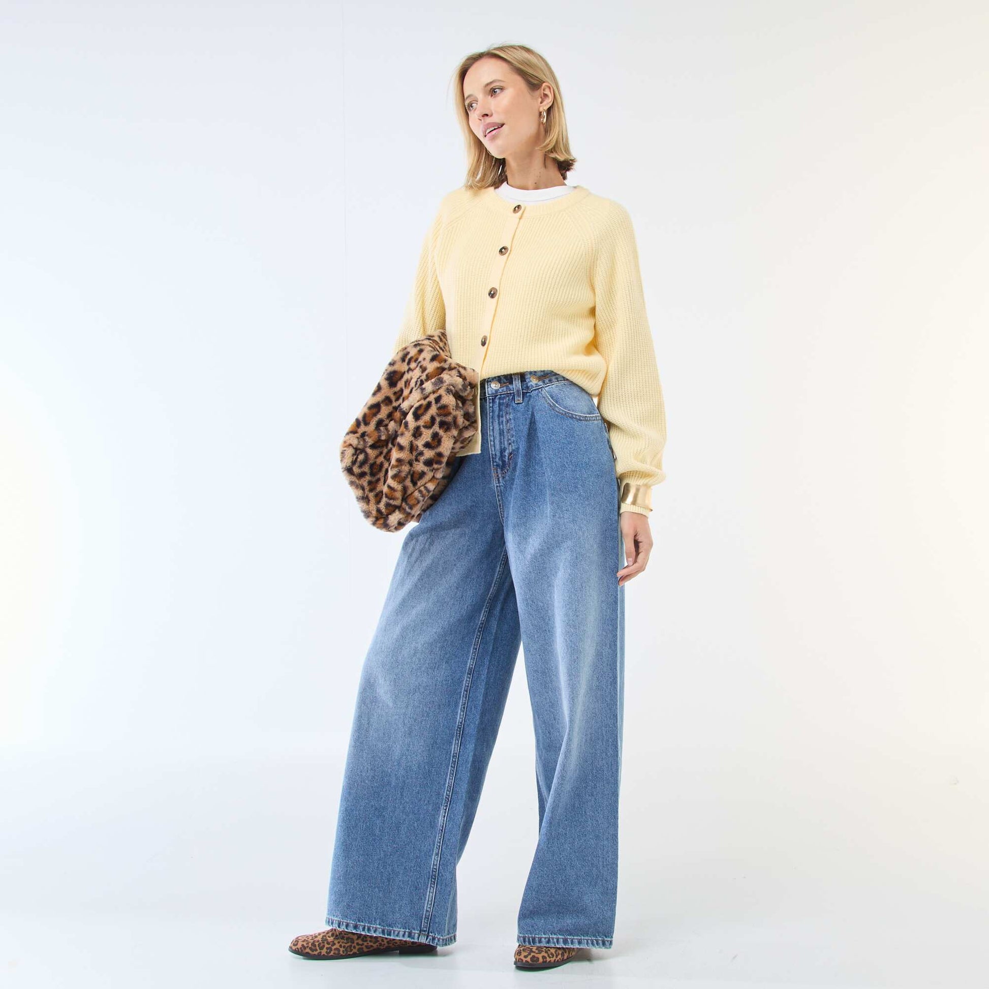 Gilet maille grosse jauge JAUNE