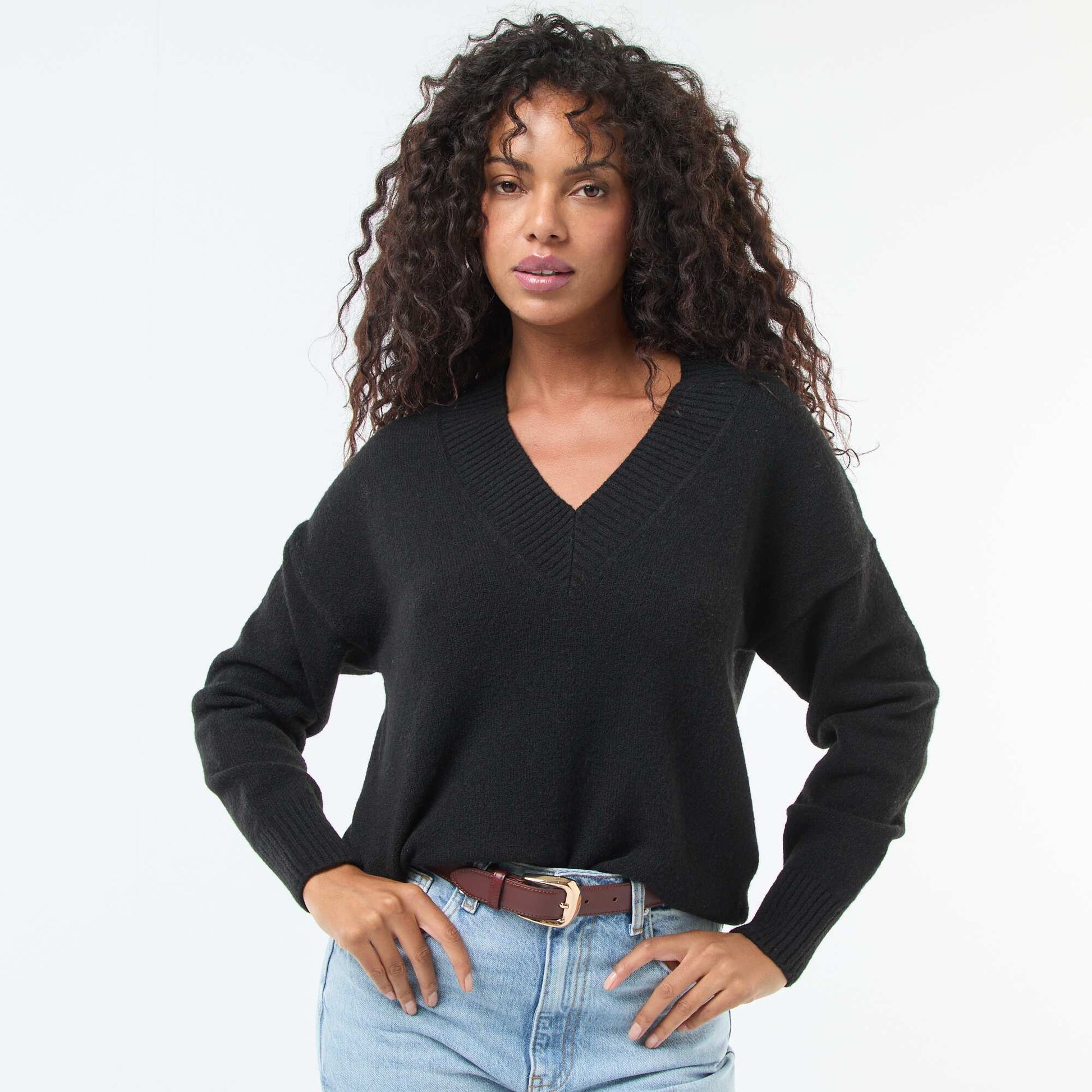 Pull col V uni NOIR