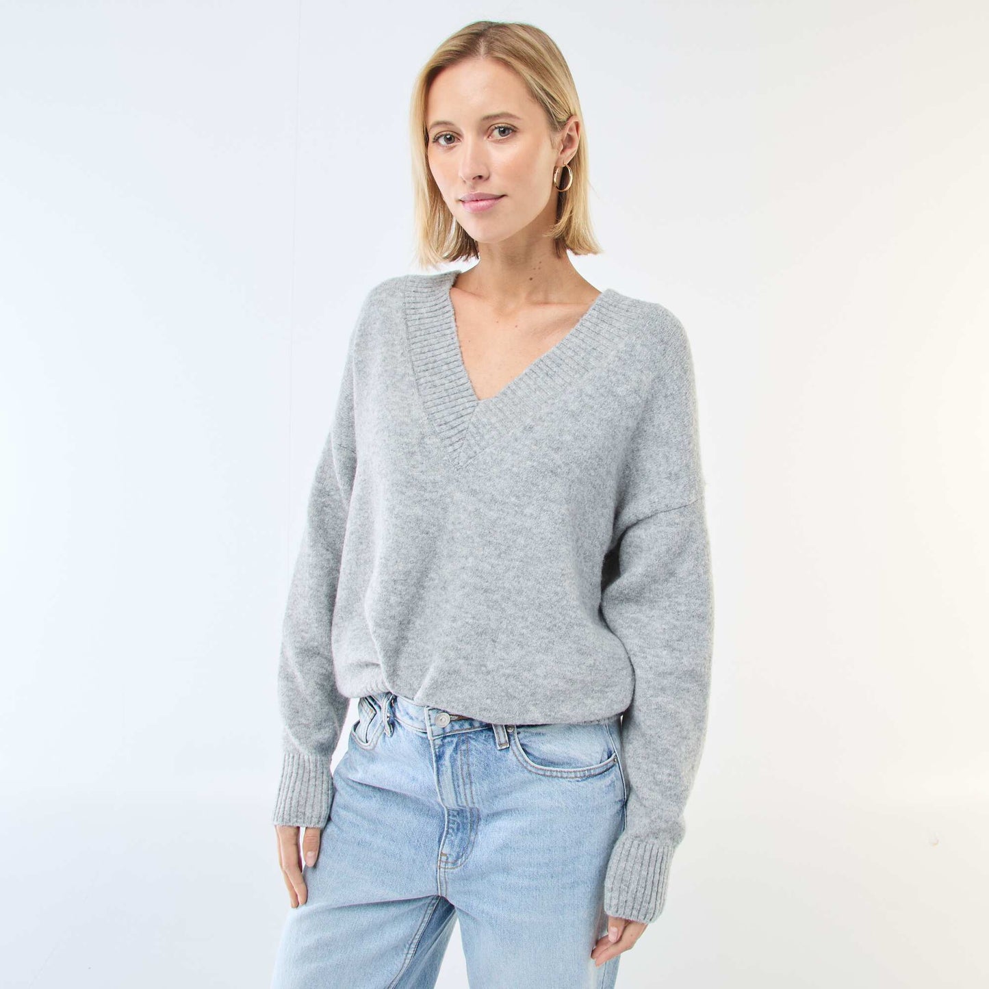 Pull col V uni GRIS