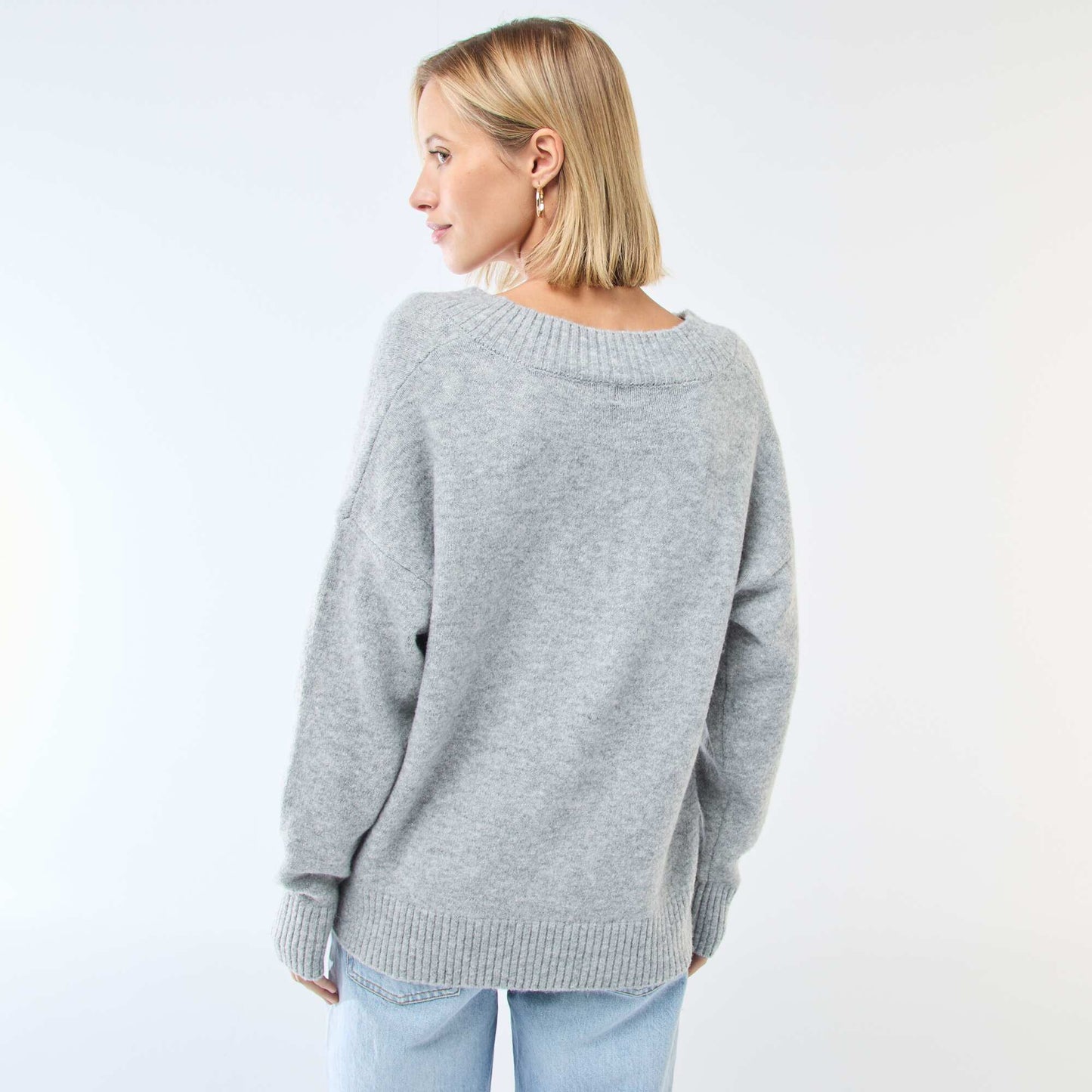 Pull col V uni GRIS
