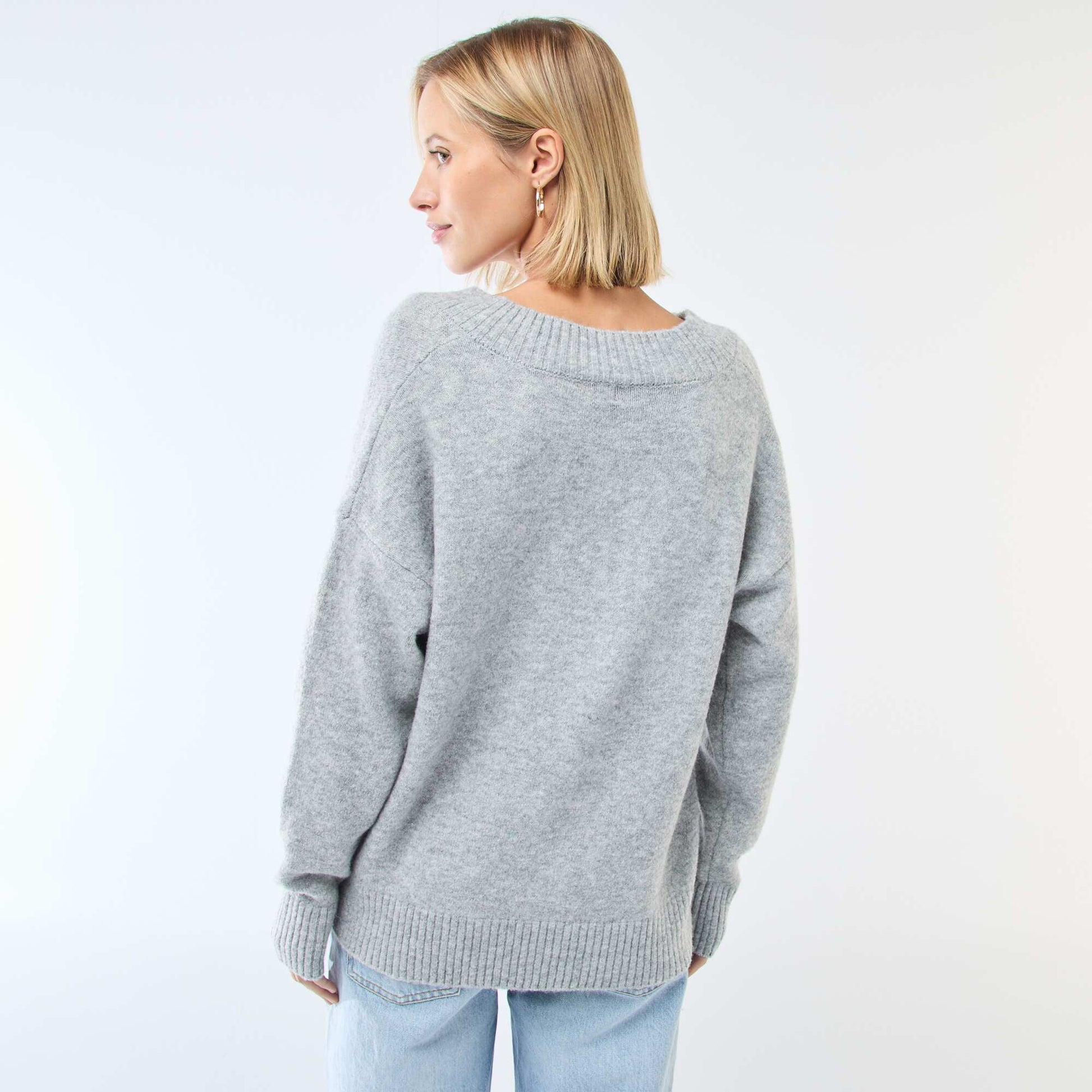 Pull col V uni GRIS