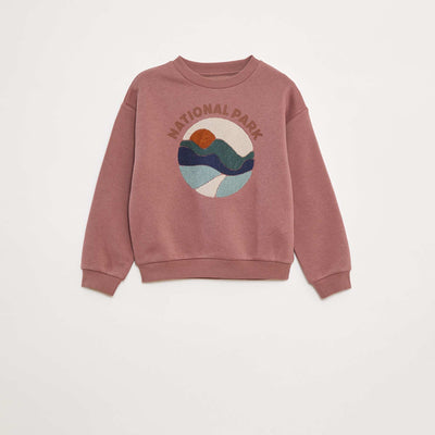 Sweat en molleton avec animation en maille bouclette VIOLET