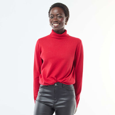 Pull col roulé uni ROUGE