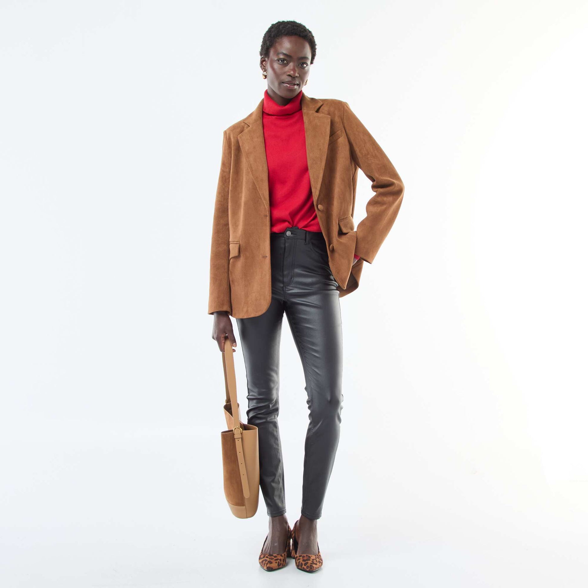 Pull col roulé uni ROUGE