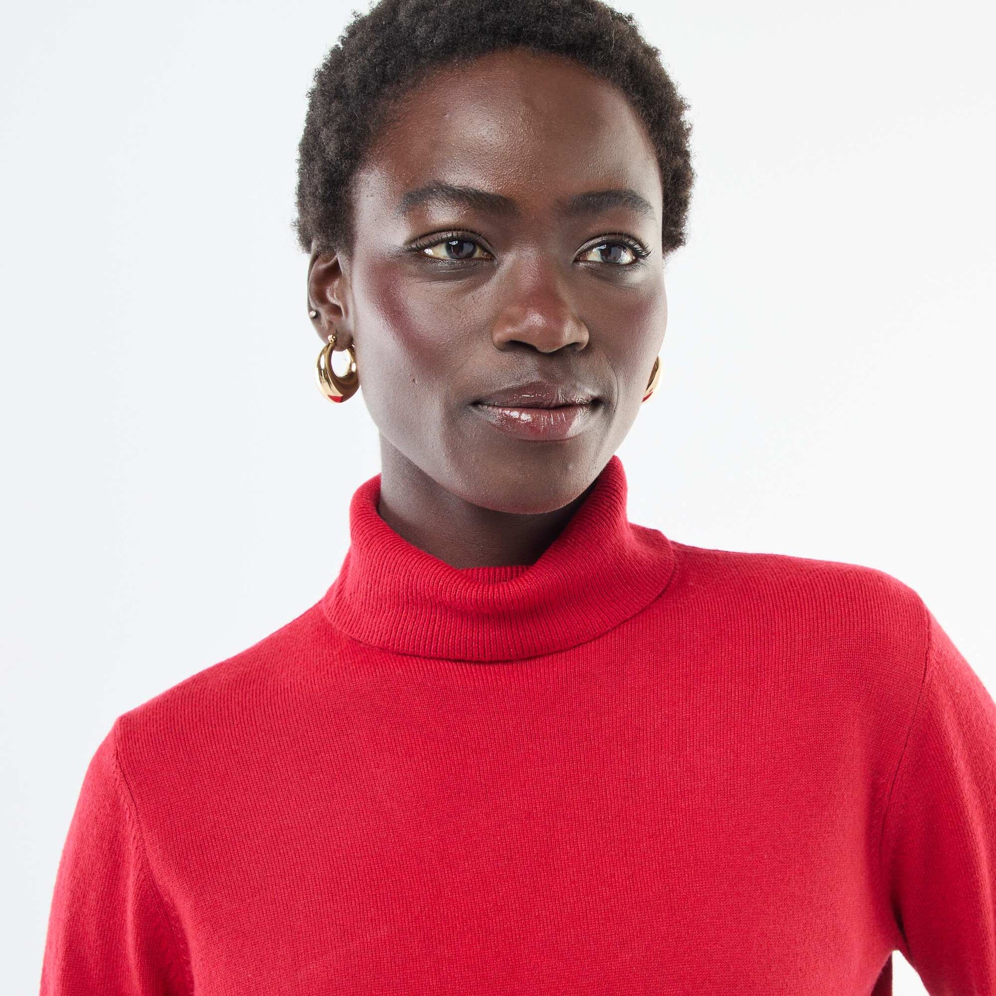 Pull col roulé uni ROUGE
