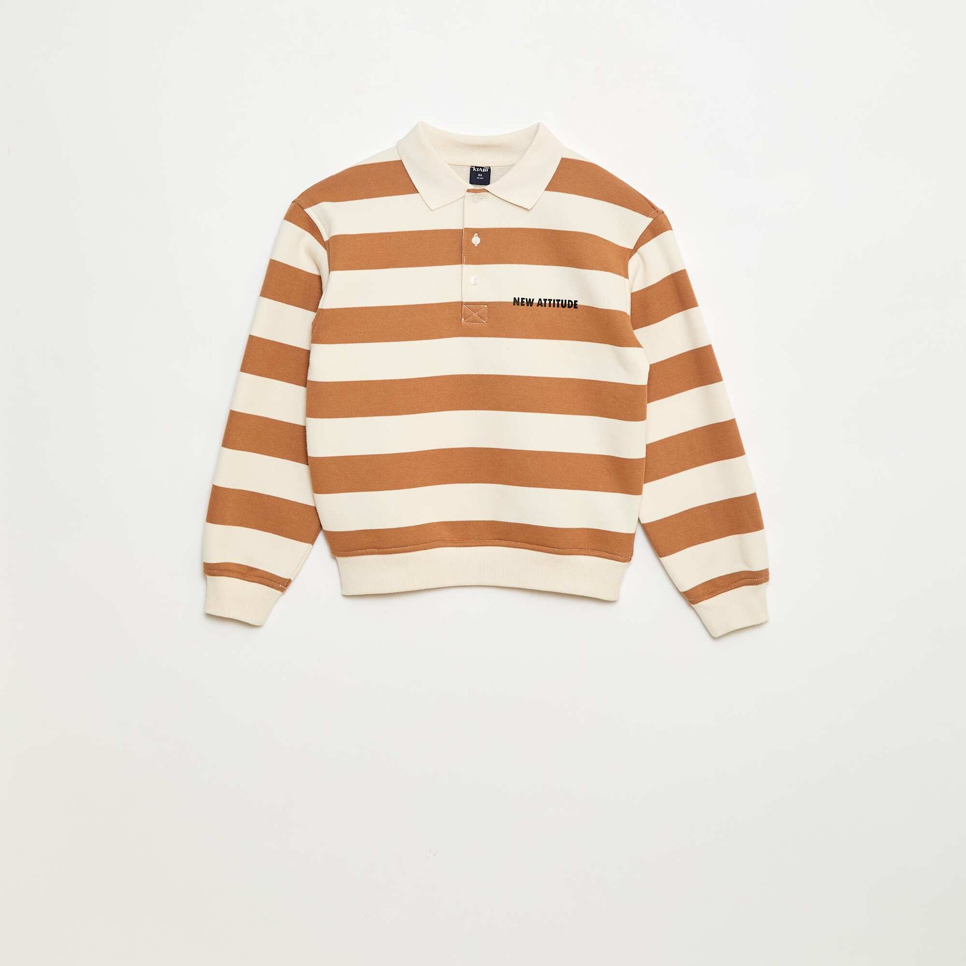 Sweat col polo à rayures BEIGE