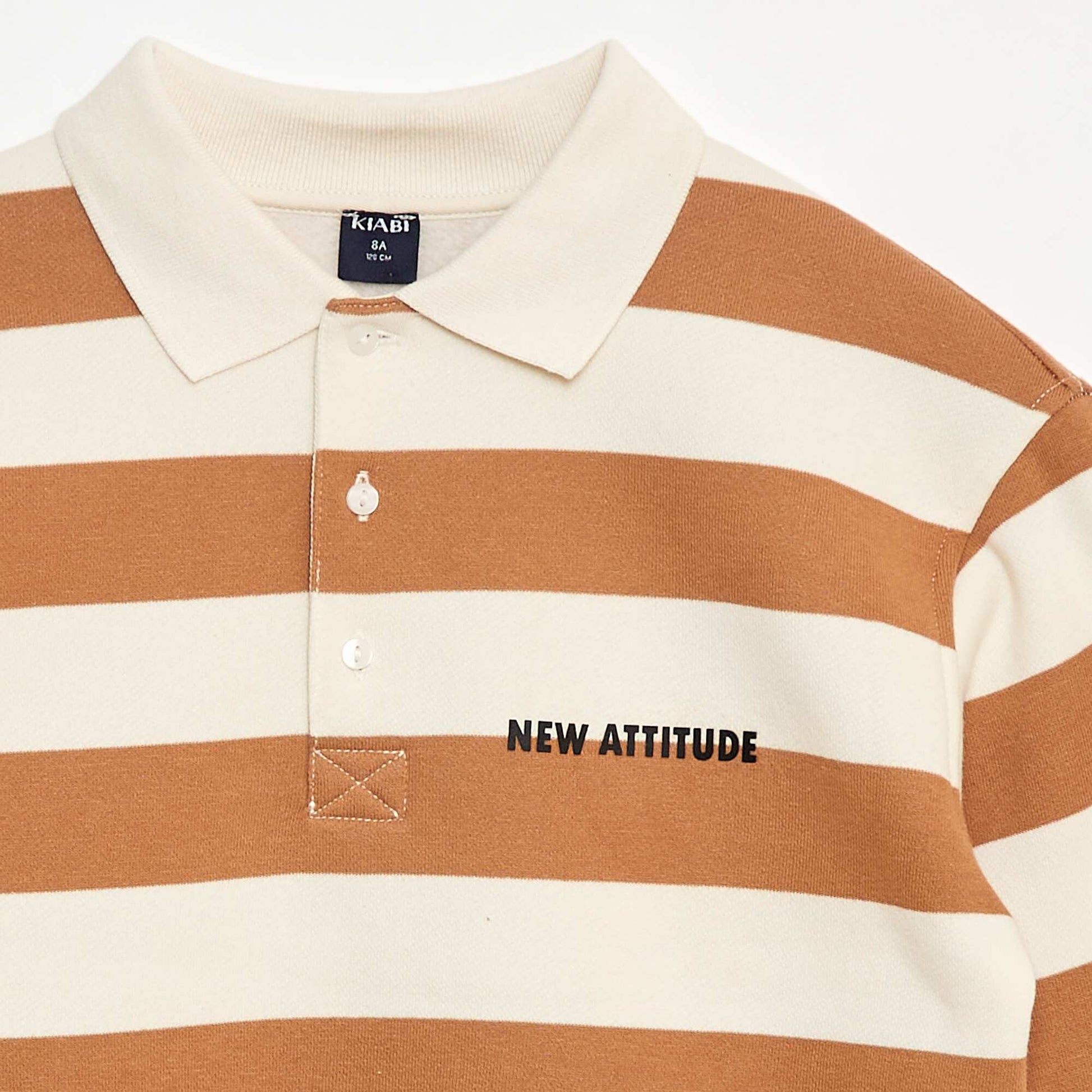 Sweat col polo à rayures BEIGE