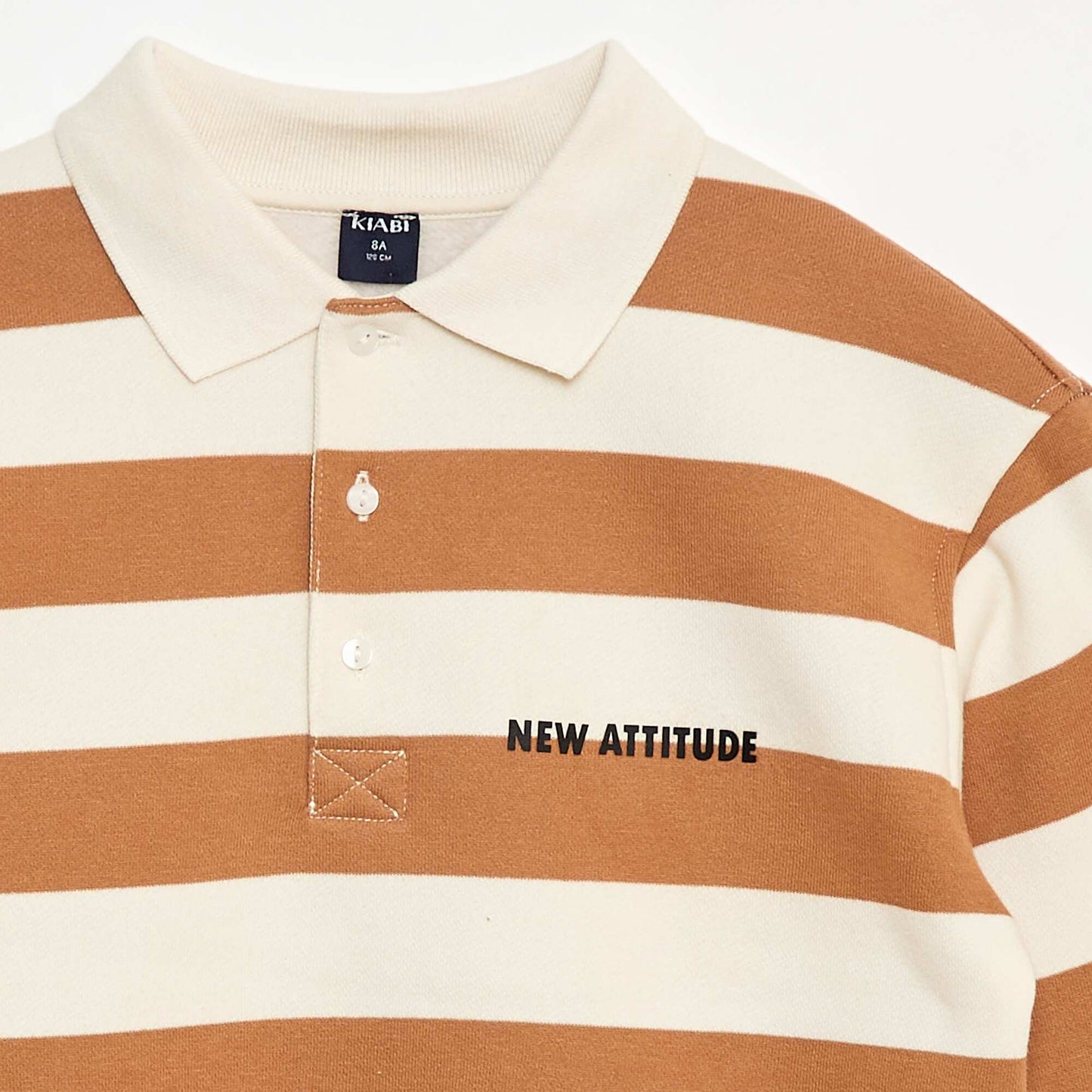 Sweat col polo à rayures BEIGE
