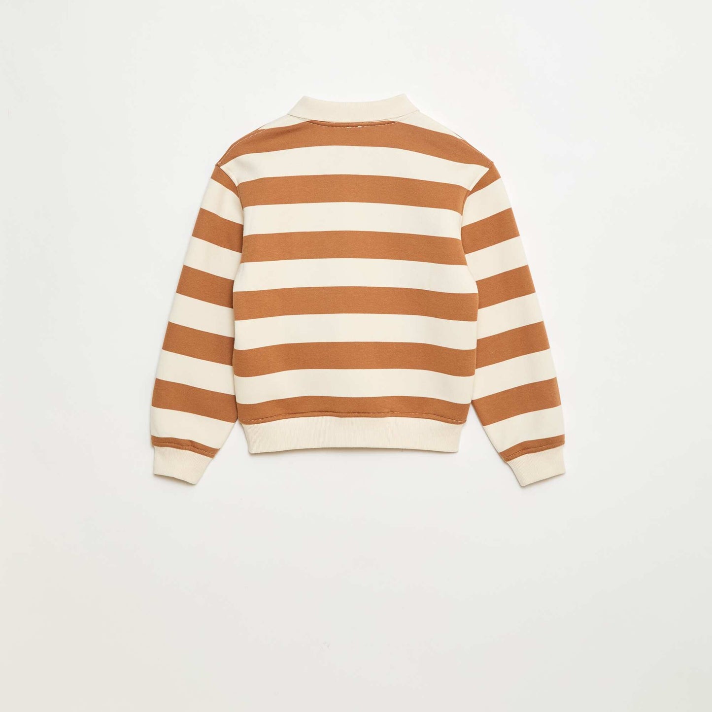 Sweat col polo à rayures BEIGE