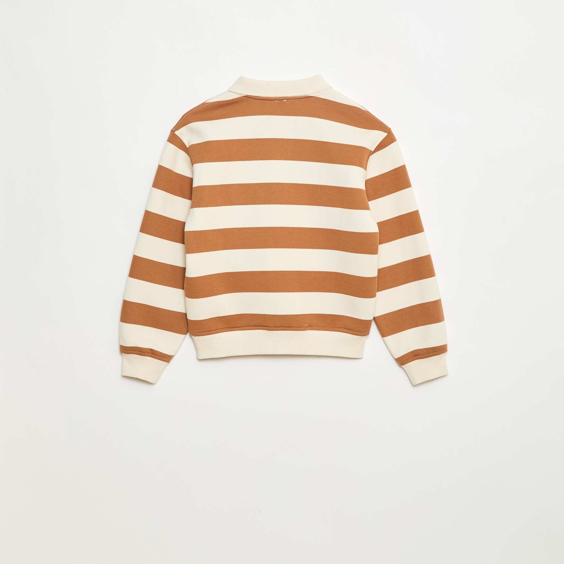 Sweat col polo à rayures BEIGE