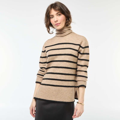 Pull col montant en maille grosse jauge BEIGE