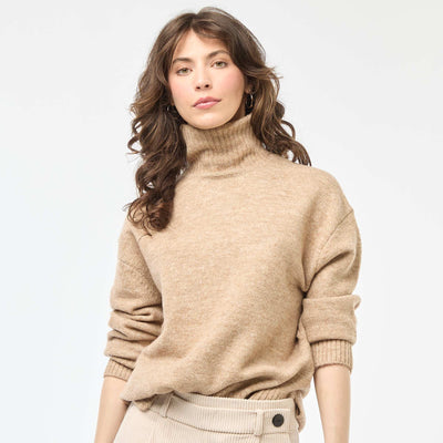 Pull col montant en maille grosse jauge BEIGE