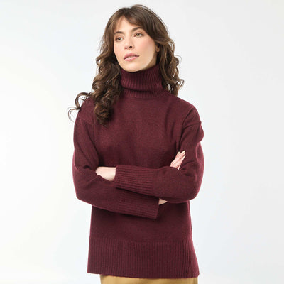 Pull col montant en maille grosse jauge ROUGE