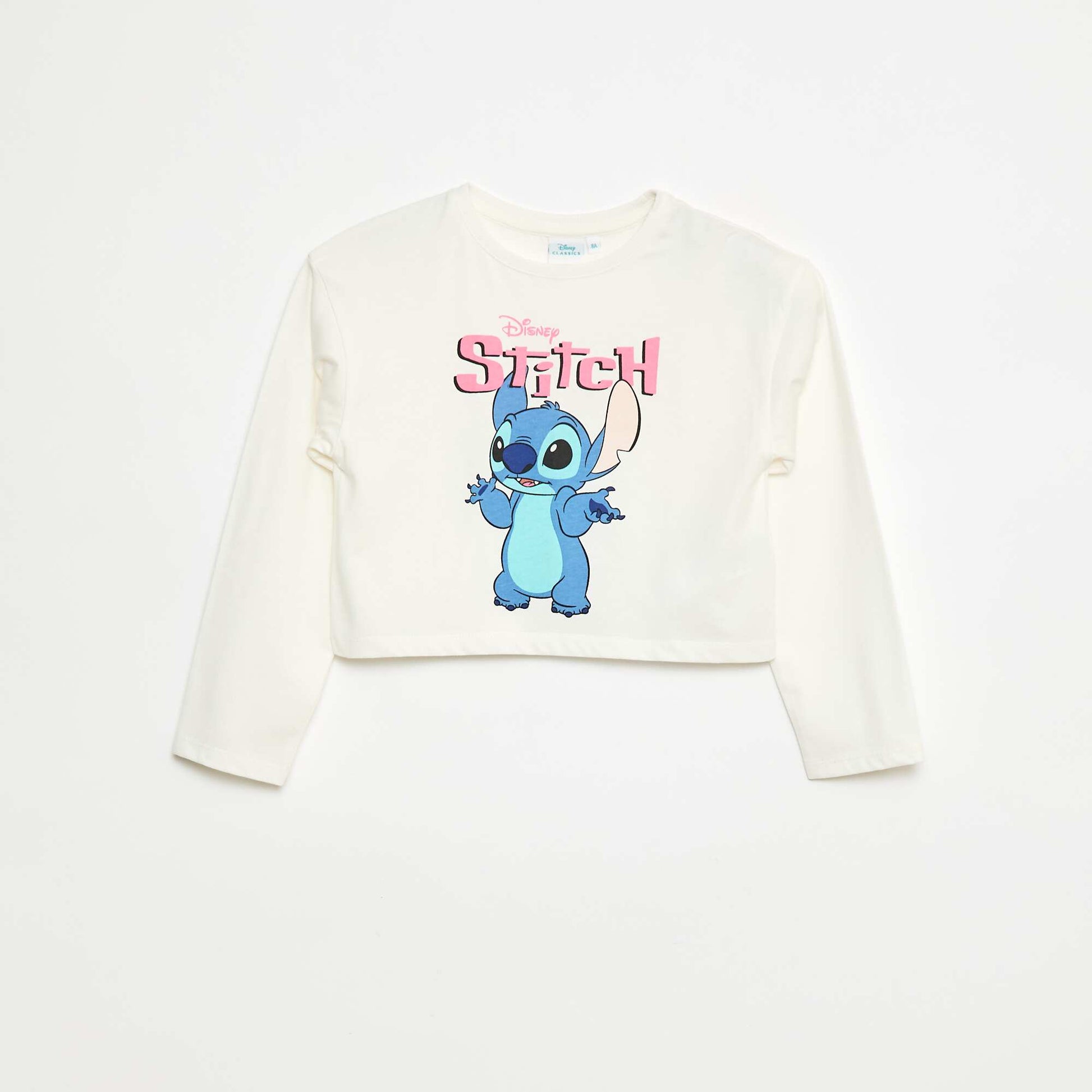 T-shirt cropped 'Stitch' à manches longues et col rond BLANC
