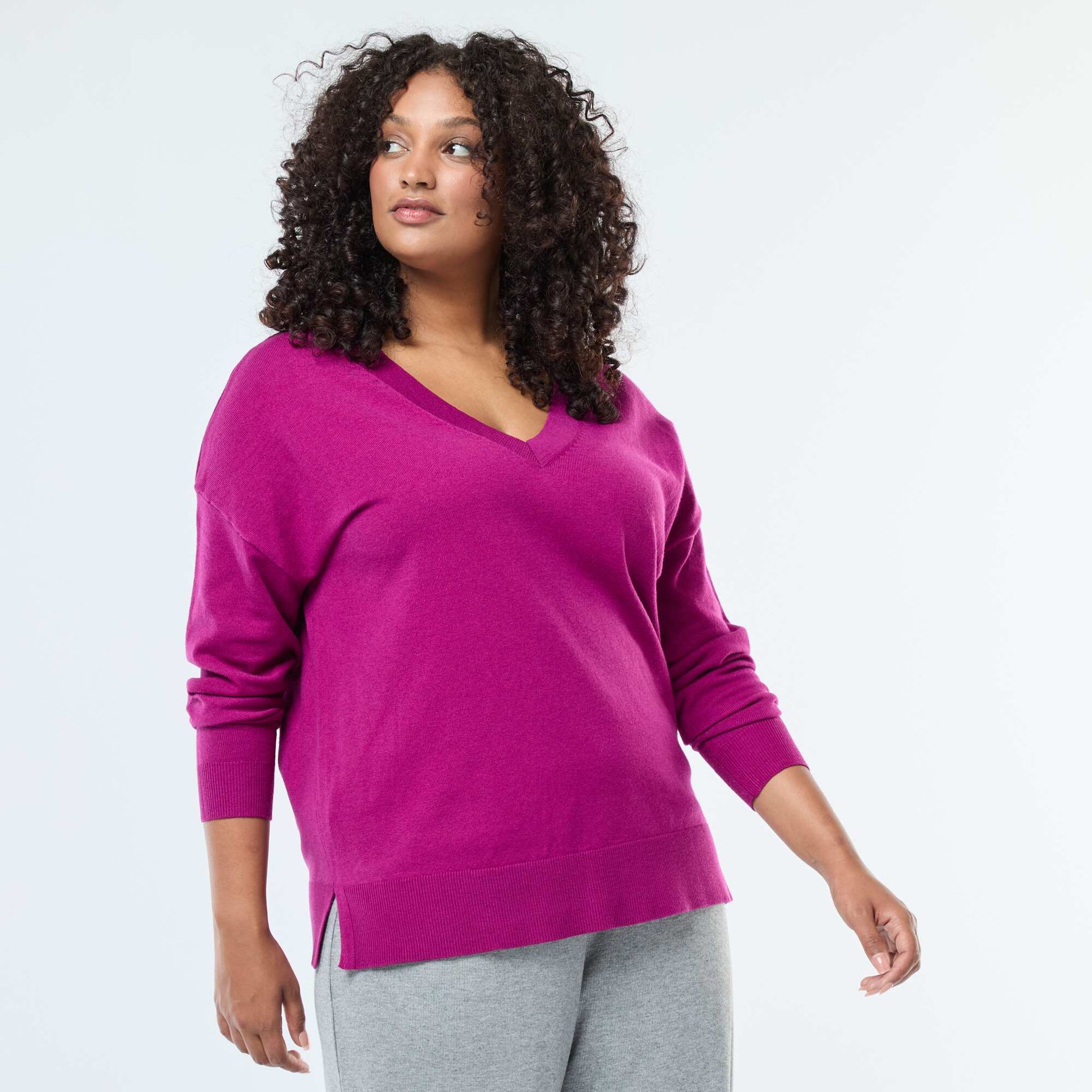 Pull en maille fine avec col V VIOLET