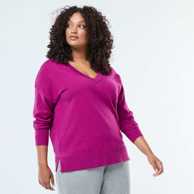 Pull en maille fine avec col V VIOLET
