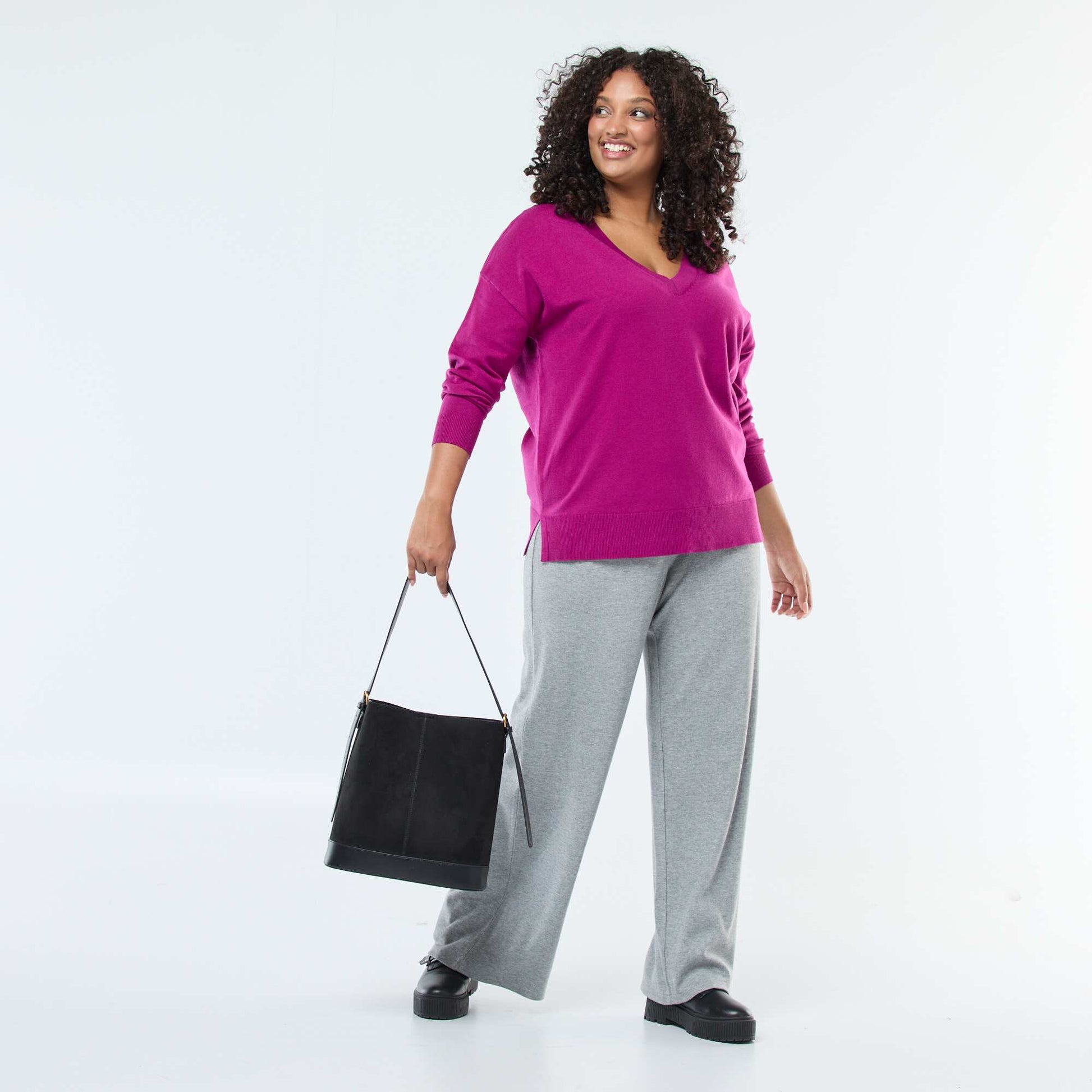 Pull en maille fine avec col V VIOLET