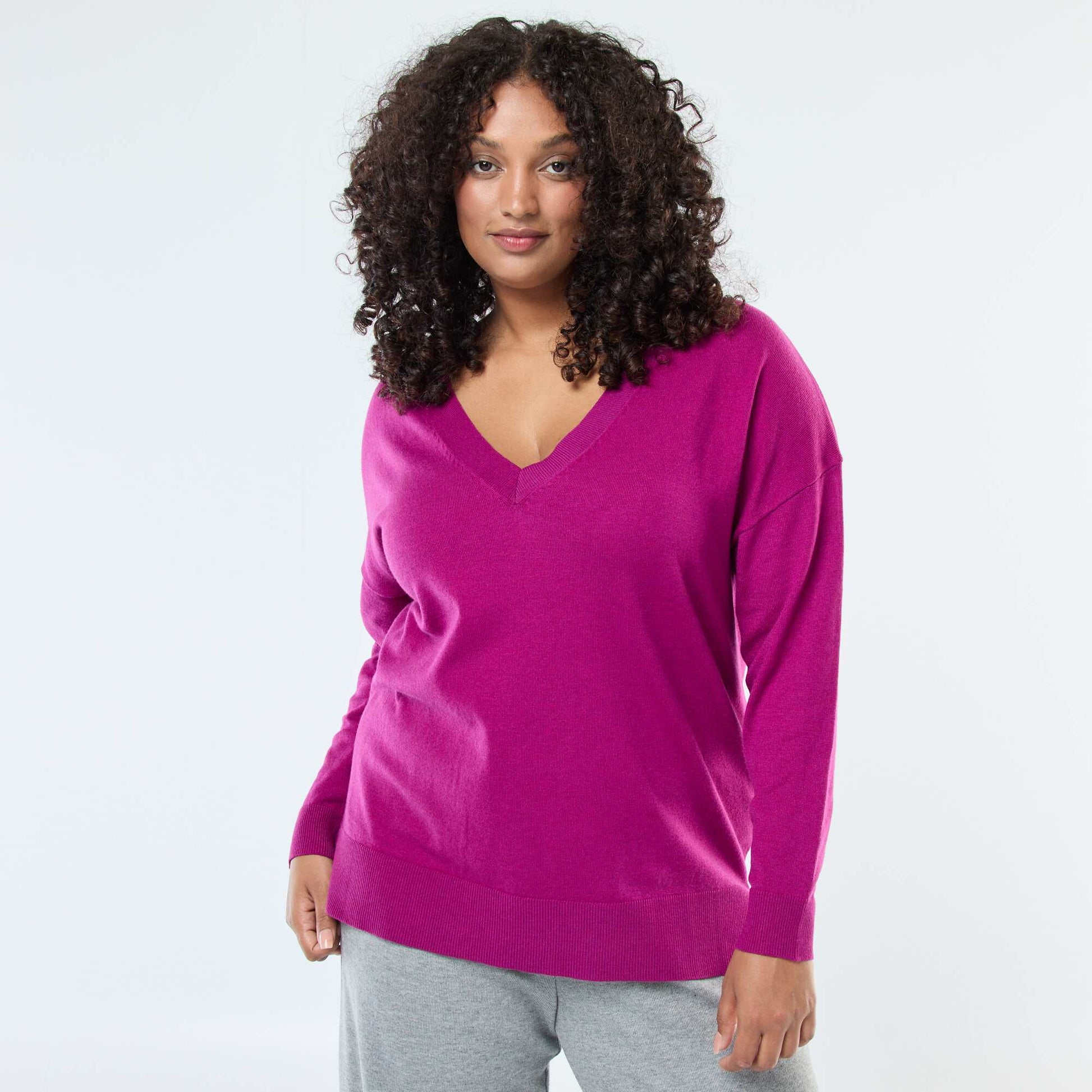 Pull en maille fine avec col V VIOLET