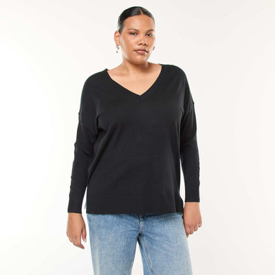 Pull en maille fine avec col V NOIR