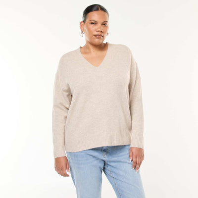 Pull en maille épaisse avec col V BEIGE
