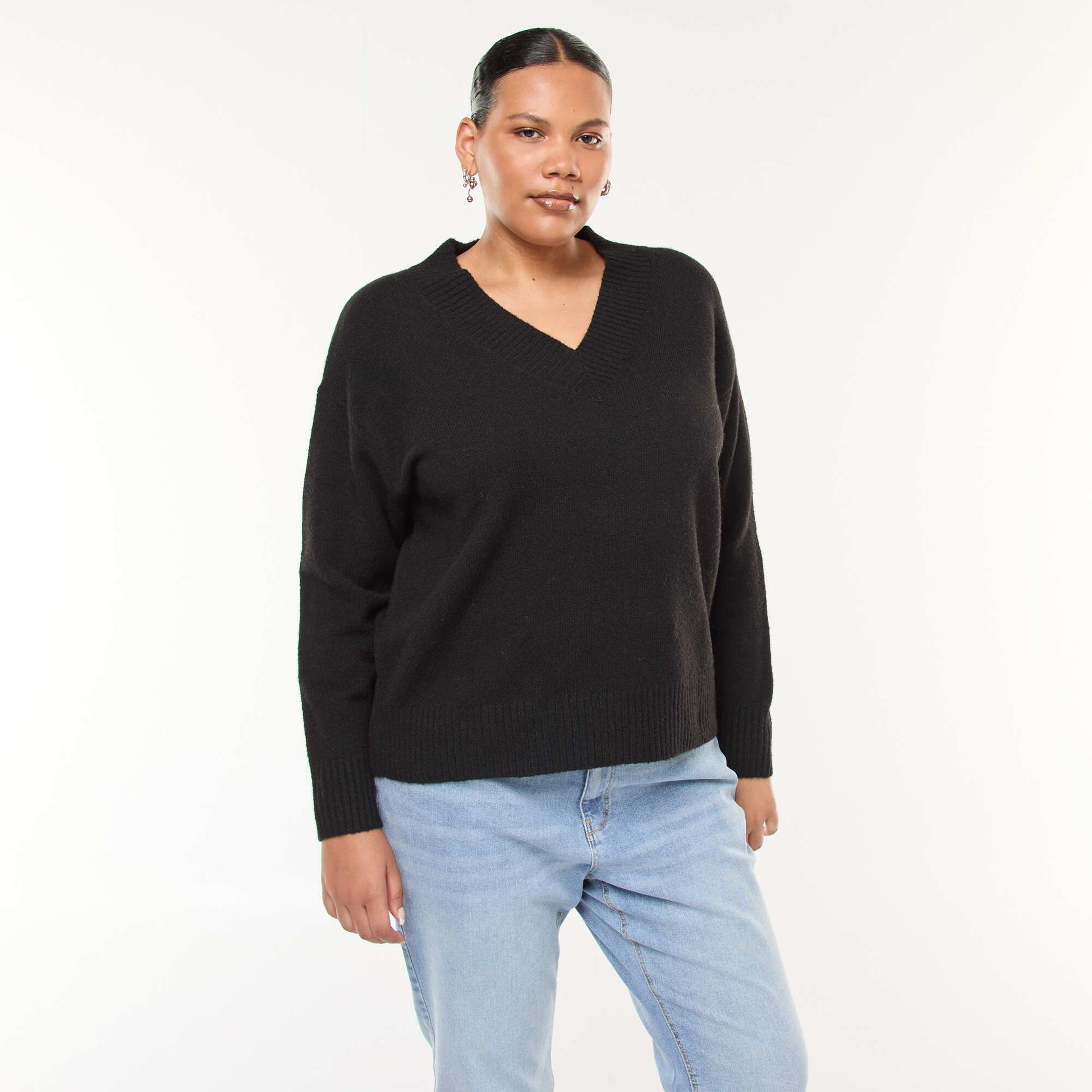 Pull en maille épaisse avec col V NOIR