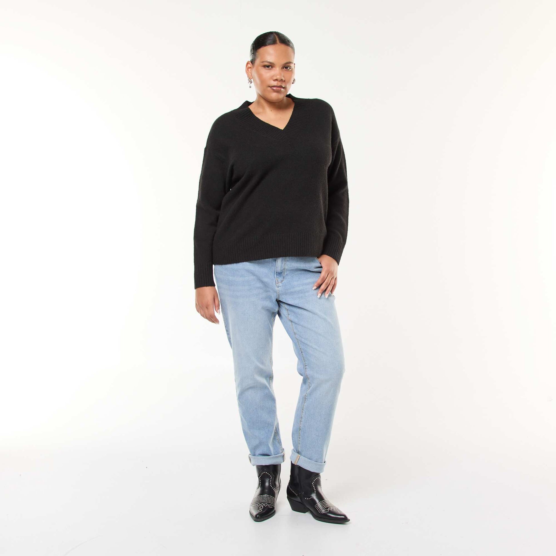 Pull en maille épaisse avec col V NOIR