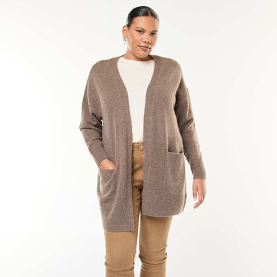 Gilet long en maille tricot avec 2 poches MARRON