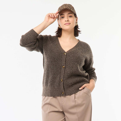 Gilet cardigan en maille côtelée MARRON