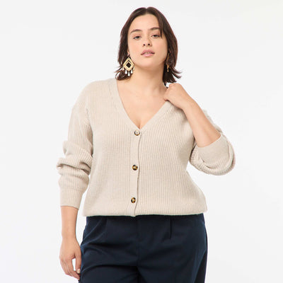 Gilet cardigan en maille côtelée BEIGE