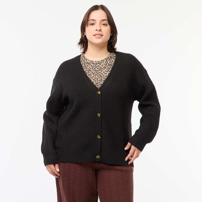 Gilet cardigan en maille côtelée NOIR