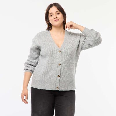 Gilet cardigan en maille côtelée GRIS