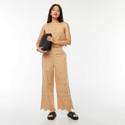 Pantalon large en broderie anglaise BEIGE