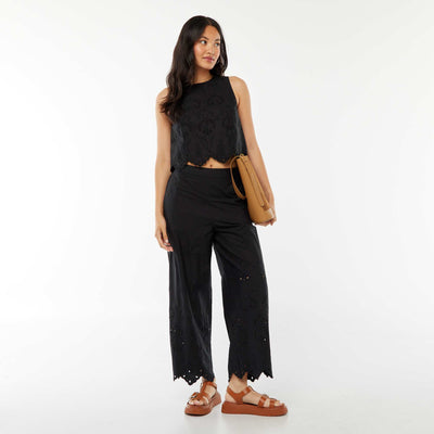 Pantalon large en broderie anglaise NOIR